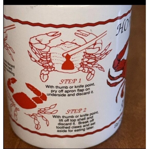 How To Eat A Crab Ceramic Mug 3.75" Diameter White With Red Crab Graphics - Picture 2 of 6